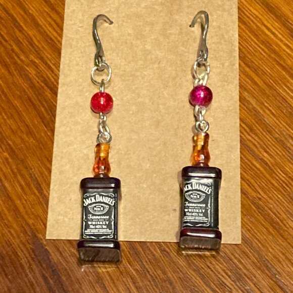 Mini Whiskey Red/Pink Crackle Glass Earrings - Picture 2 of 2